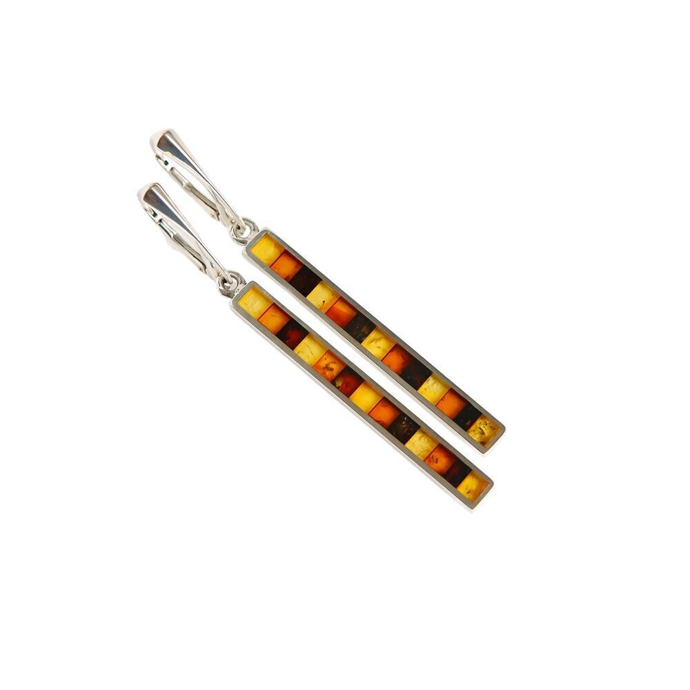 Baltic Amber Mosaic Earrings in 925 Sterling Silver